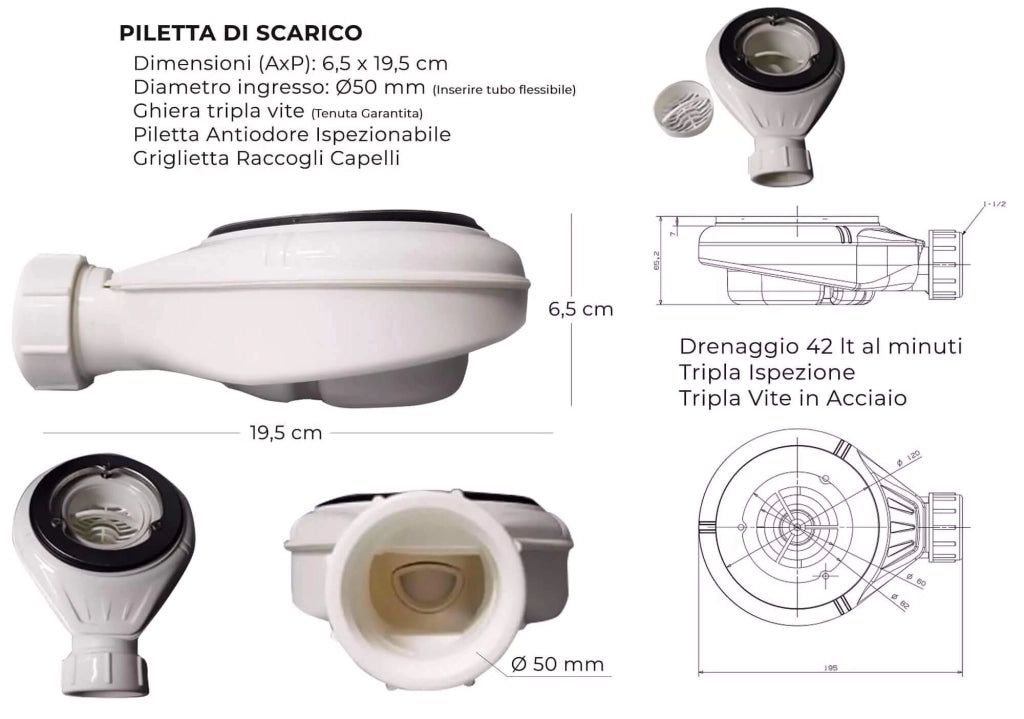 Piatto Doccia 100x190 cm in Pietra Bonussi Everest Bianco