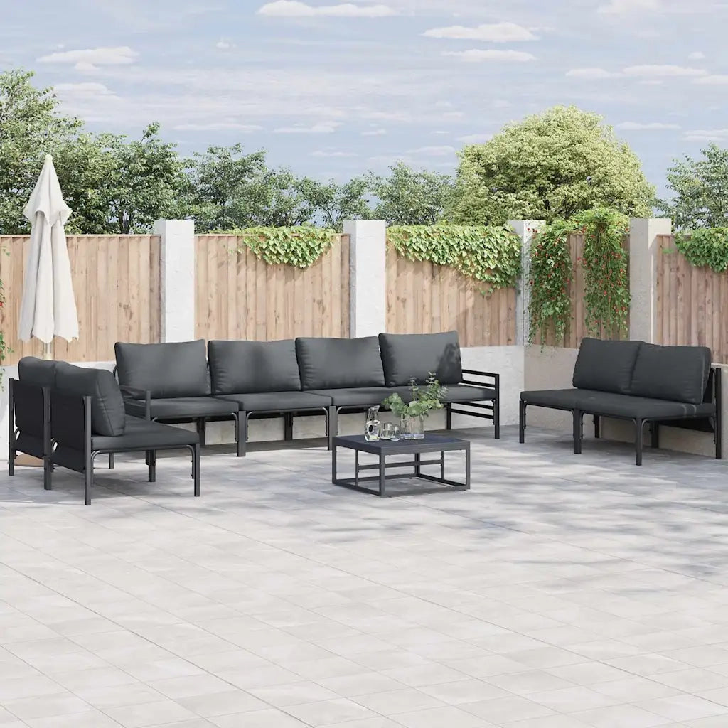 Set Divano da Giardino con cuscino 9 pcs Nero Acciaio