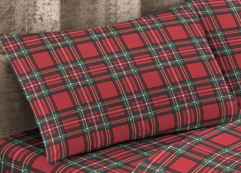 Sacco Copripiumino Piumone Letto In 100% Cotone Made Italy Vari Disegni RP - 1 Piazza - Kilt Rosso