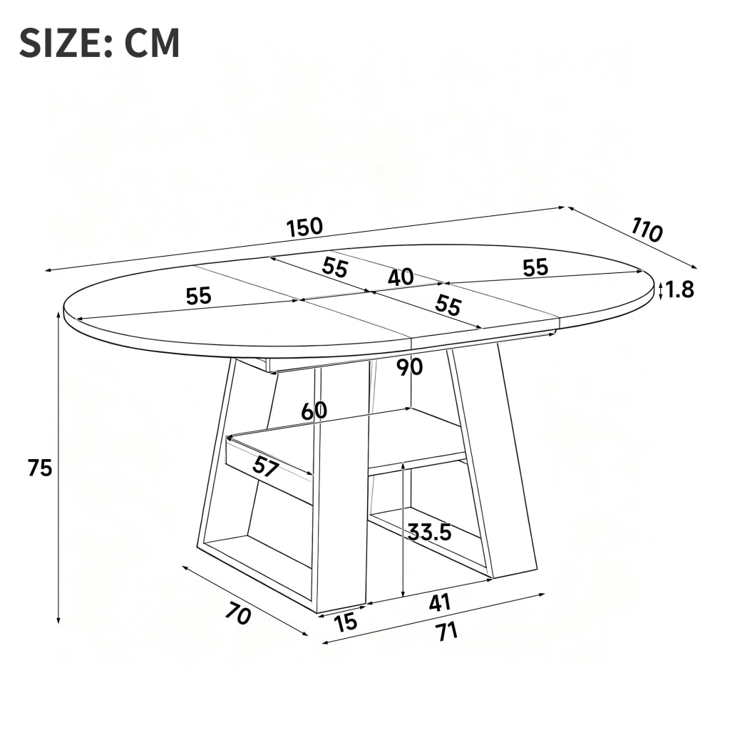 Tavolo da Pranzo Rotondo/Ovale Allungabile Ø110/150x110 cm con Ripiano LEMONMAX; 4-6 Posti; Allunga Integrata; Effetto Noce; MDF