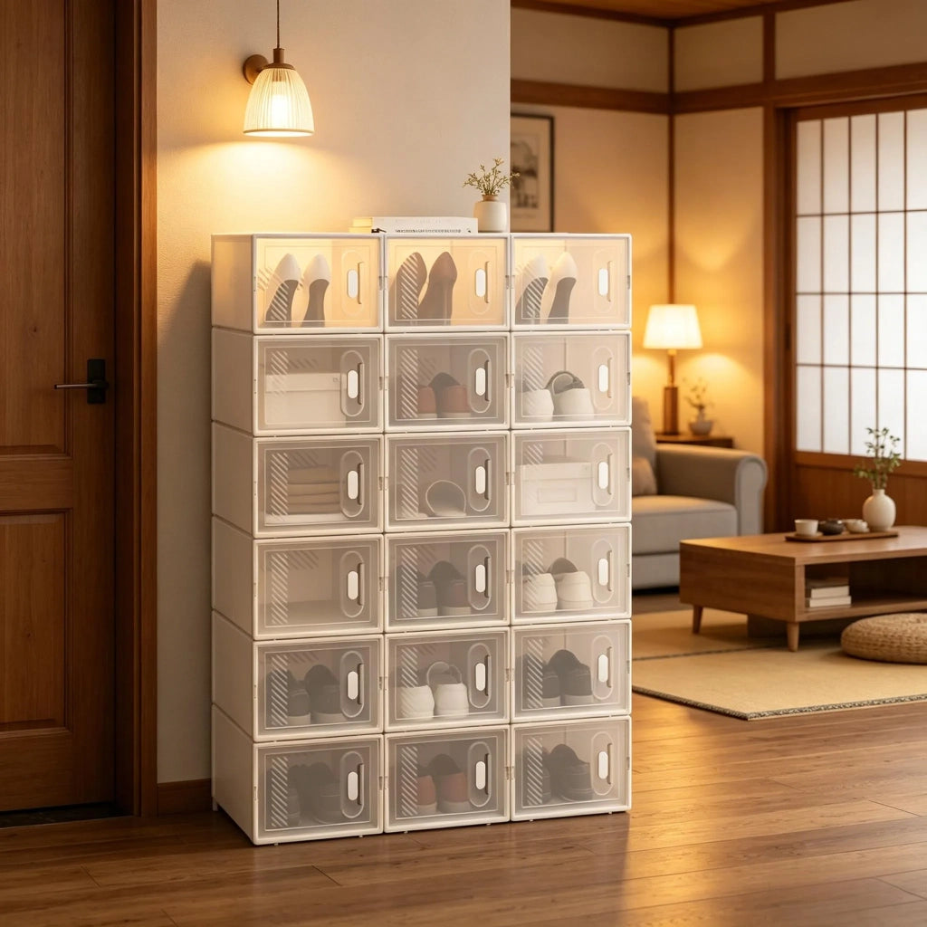 Set 18 Scatole Impilabili per Scarpe, Armadio Modulare, Organizer Giocattoli e Libri, Mobile Bagno