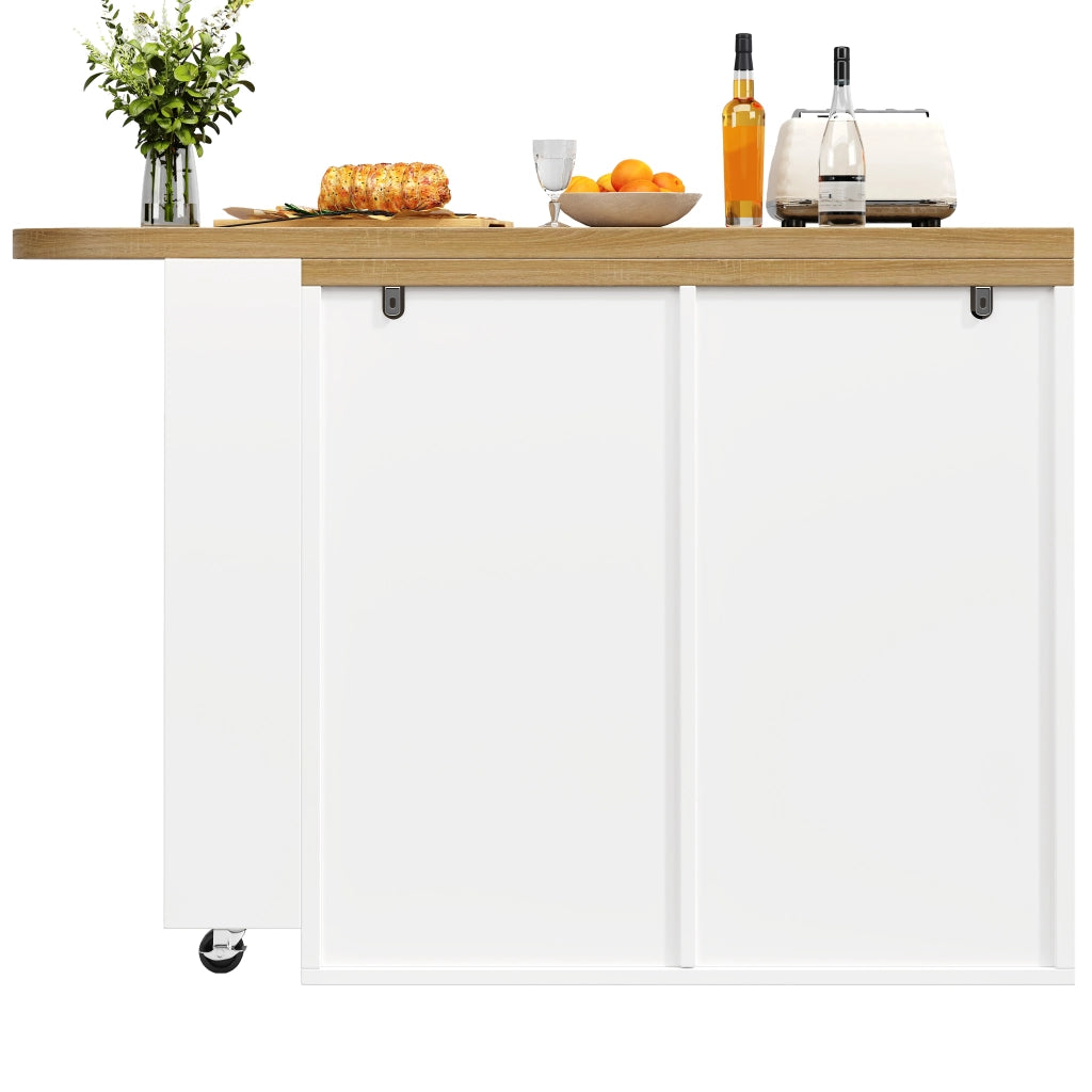 Tavolo alto girevole con 6 cassetti e ripiano laterale in MDF bianco per cucina soggiorno e ufficio domestico