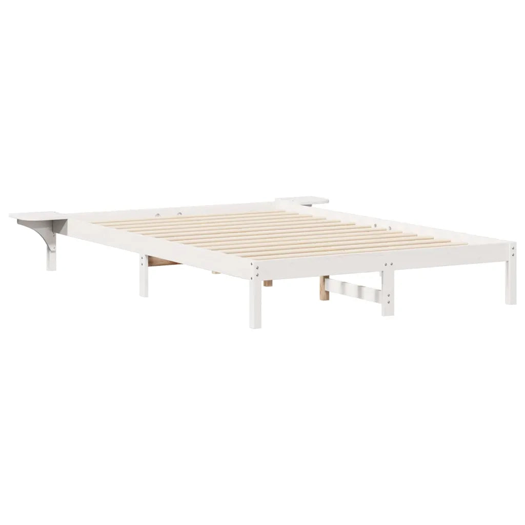 Letto con Tavolini Laterali Bianco 160 x 210 cm Pino massello