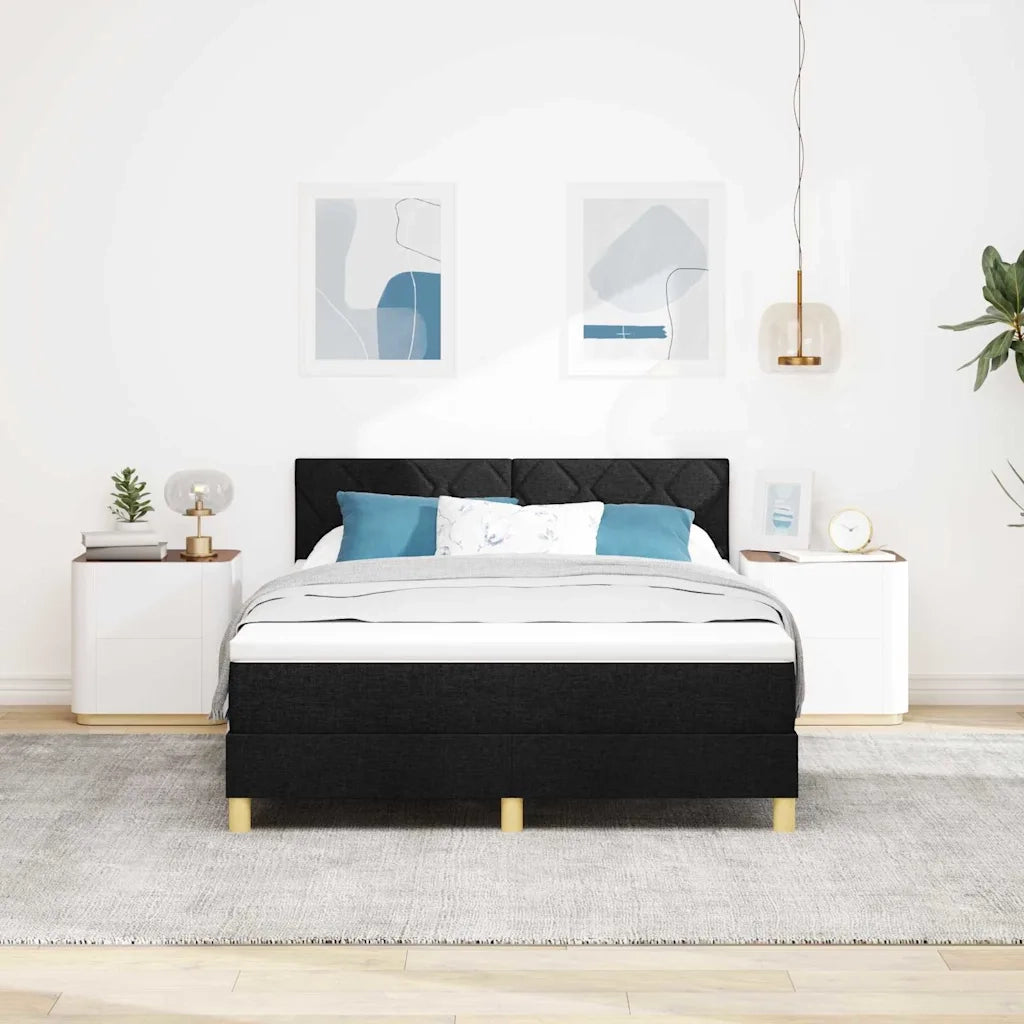 Letto a Sorgente LED con materasso Nero 160 x 200 cm Tessuto