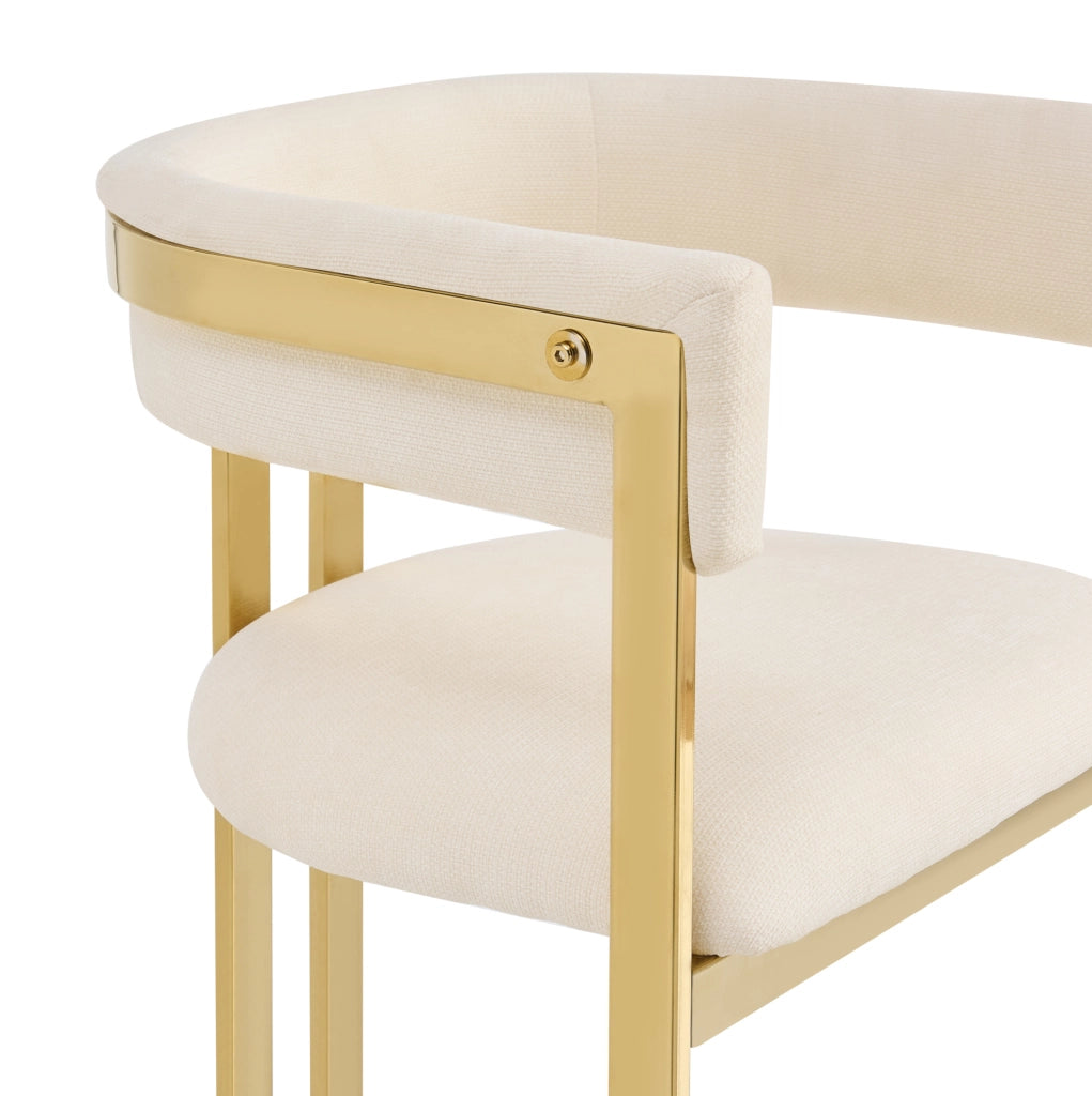 Set di 6 sedie da pranzo in tessuto chenille beige con struttura in metallo dorato
