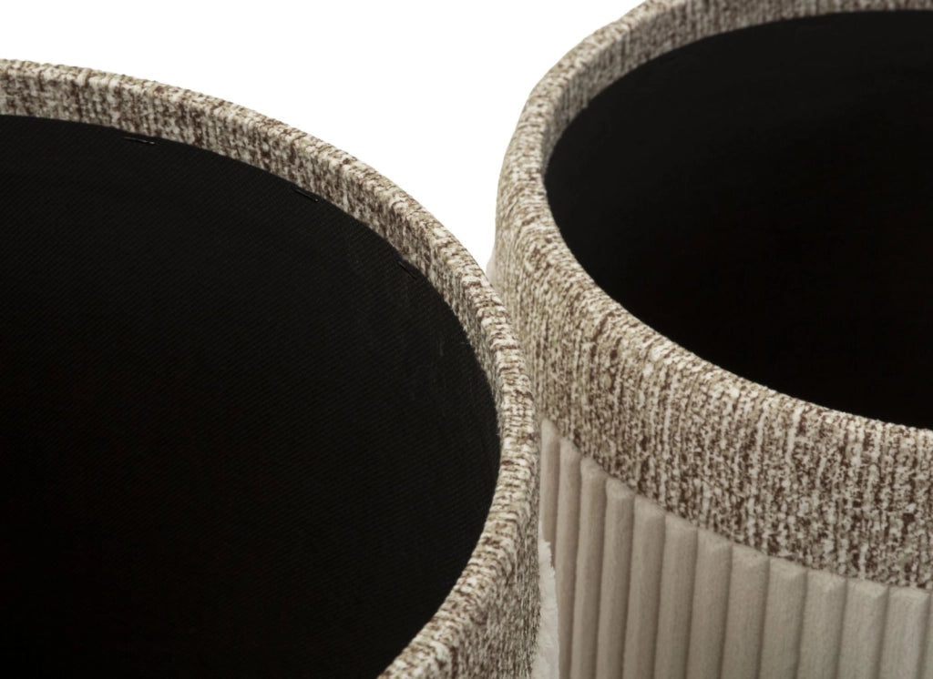 Puff con Contenitore Cortina Crema Set 3 Pz Ø40,5x49,5 cm - Ø35x42 cm - Ø31x38 cm in MDF e Spugna e Poliestere Crema