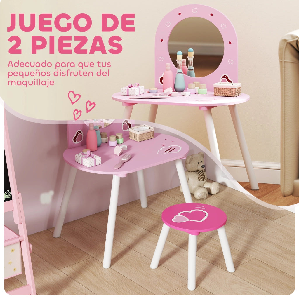 Tocador per Bambini con Specchio e Sgabello ¨C Minimal ¨C Rosa