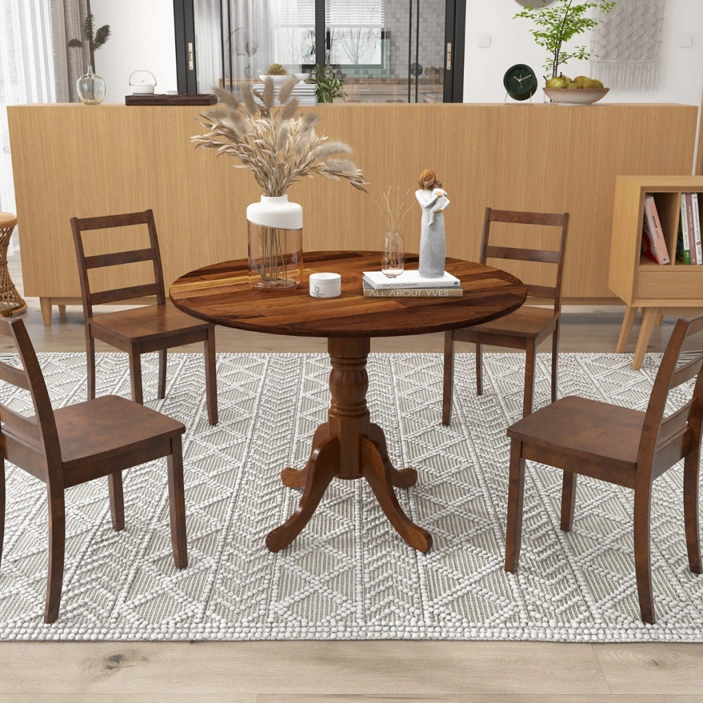 Tavolo da cucina in legno di gomma con base a piedistallo per sala, Tavolo da pranzo rotondo 100 cm per 4 persone Noce-Tavoli da esterno