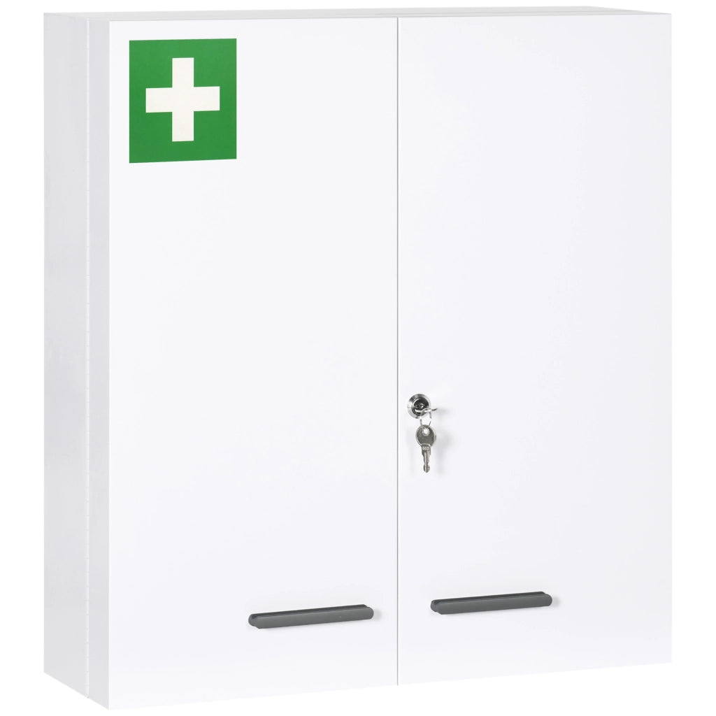 Armadietto per Medicinali 6 Ripiani con Serratura e 2 Chiavi 55x18x60 cm, Mobiletto Primo Soccorso Bianco Pratico e Salvaspazio