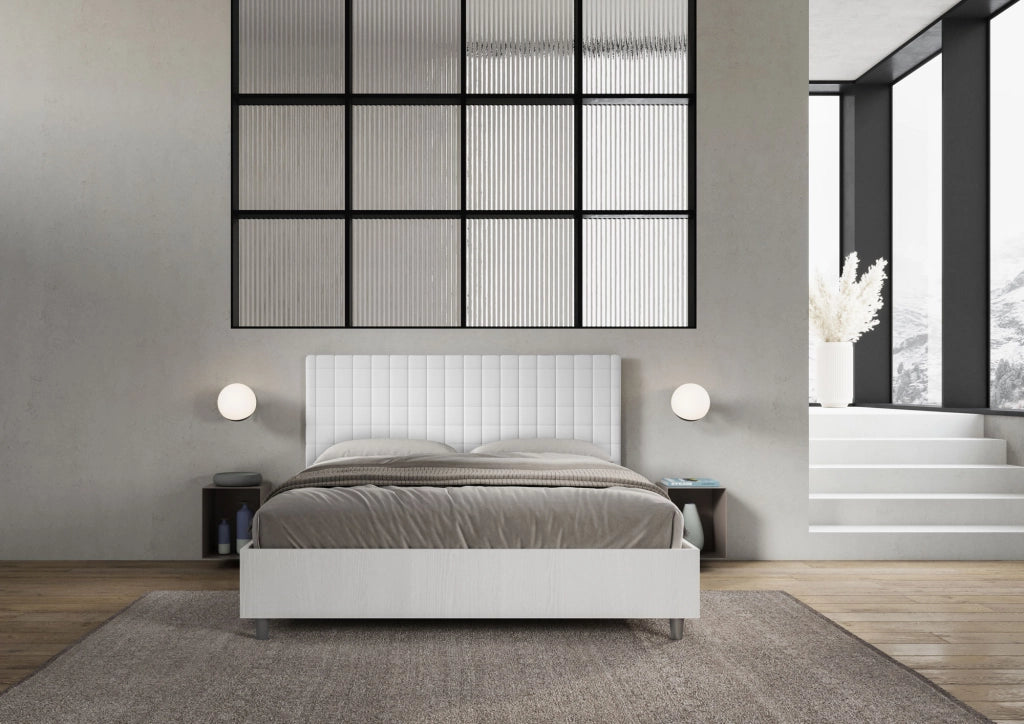 BS COM Letto matrimoniale senza rete 160x200 bianco frassino testata similpelle bianco