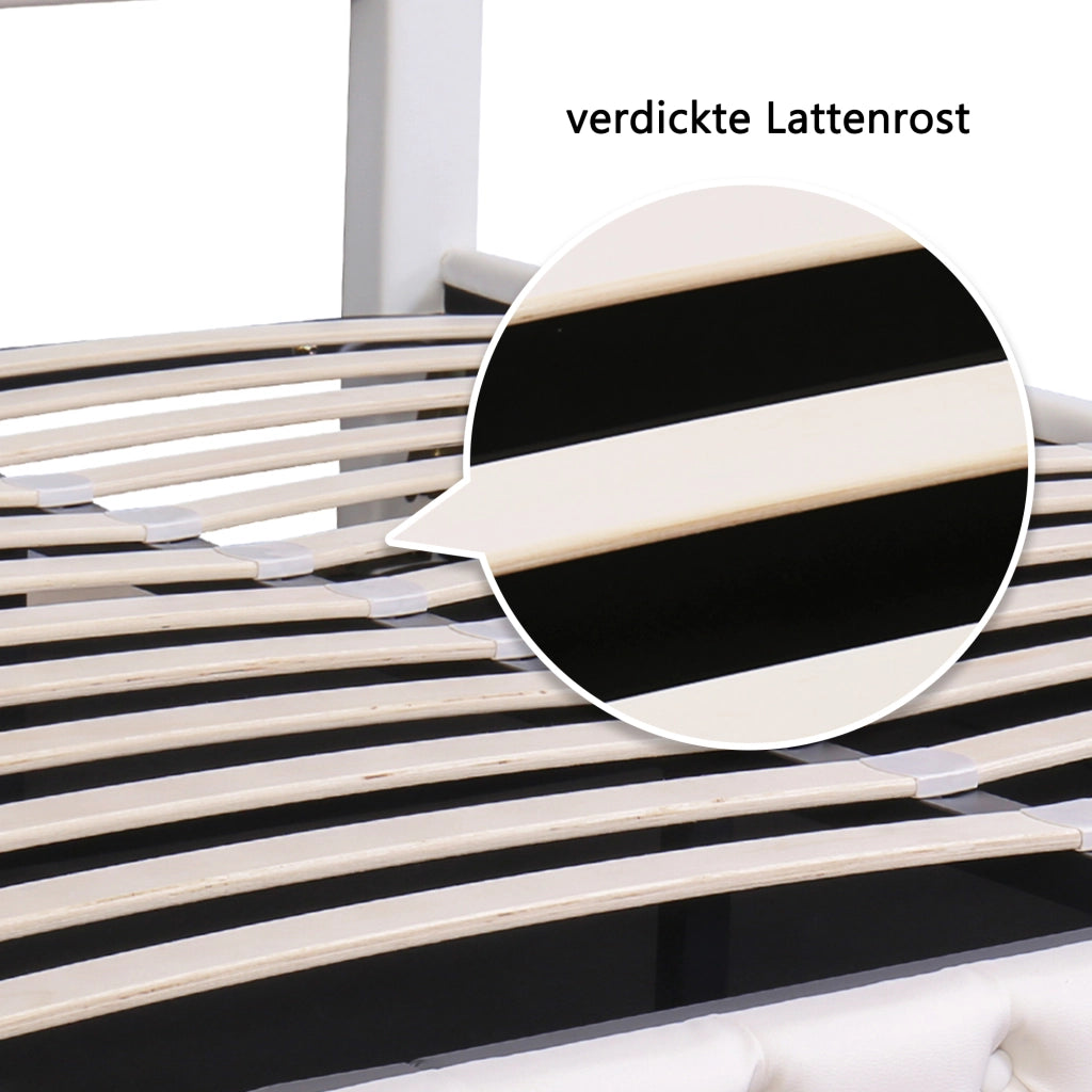 Letto matrimoniale imbottito 160 × 200 cm con contenitore LED in PU bianco rete a doghe e testiera alta