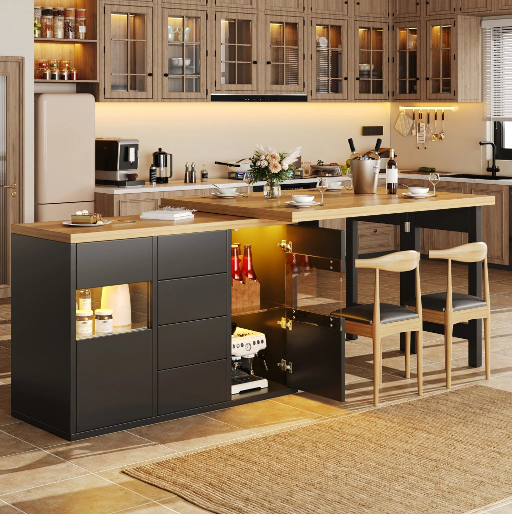 Isola cucina girevole 360° con LED RGB via app; 120-197x40x73;8 cm; MDF nero