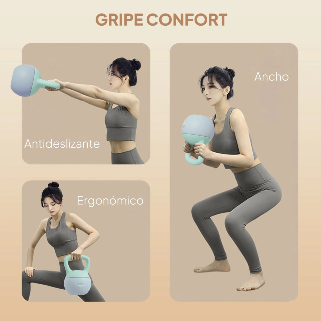 Kettlebell 6 kg ¨C Xylo ¨C Sabbia Metallica Impugnatura Antiscivolo Verde Grigio 19x19x28 cm