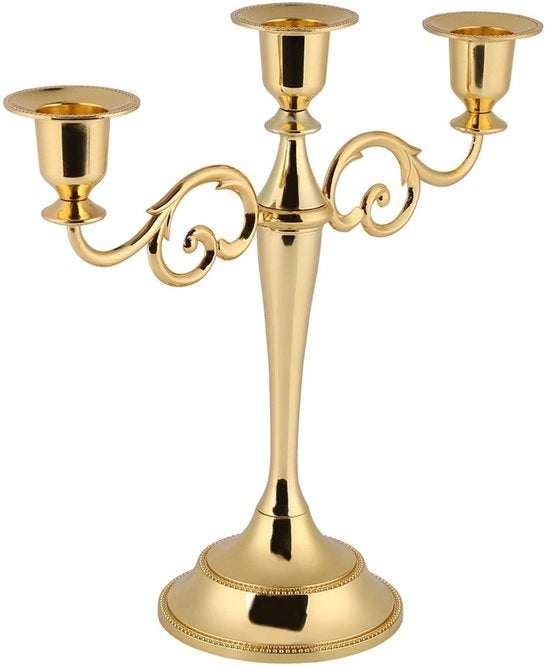 Candelabro a tre bracci in metallo - Decorazione per Natale o matrimoni - Dimensioni 10,5 x 25 cm