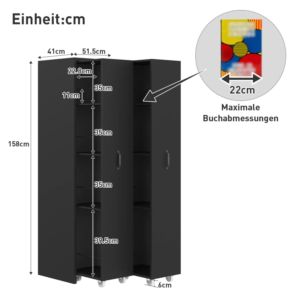 Libreria Estendibile con Ruote, 4 Ripiani in MDF, Portata 20 kg per Ripiano, Moduli Scambiabili Destra/Sinistra