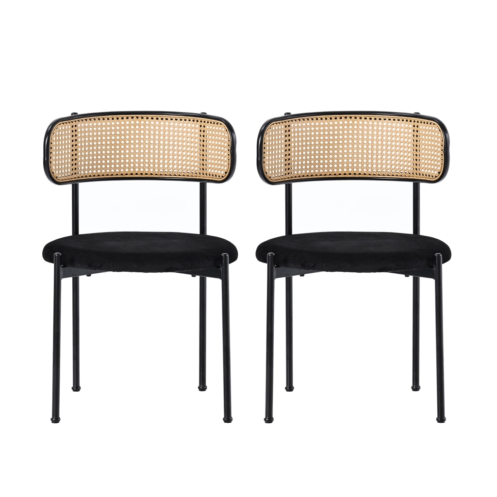 Sedia da Pranzo in Velluto con Gambe in Metallo, Set 2 Pezzi ¨C Xylo ¨C Nero