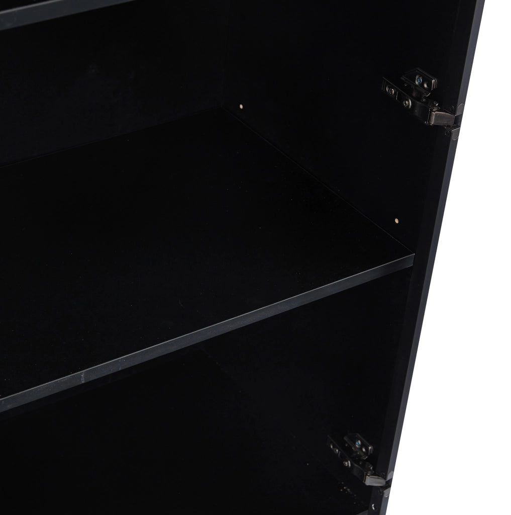 Vetrina in truciolato con porte in vetro e illuminazione LED controllabile tramite app, 80x40x160 cm, mobile alto per soggiorno nero