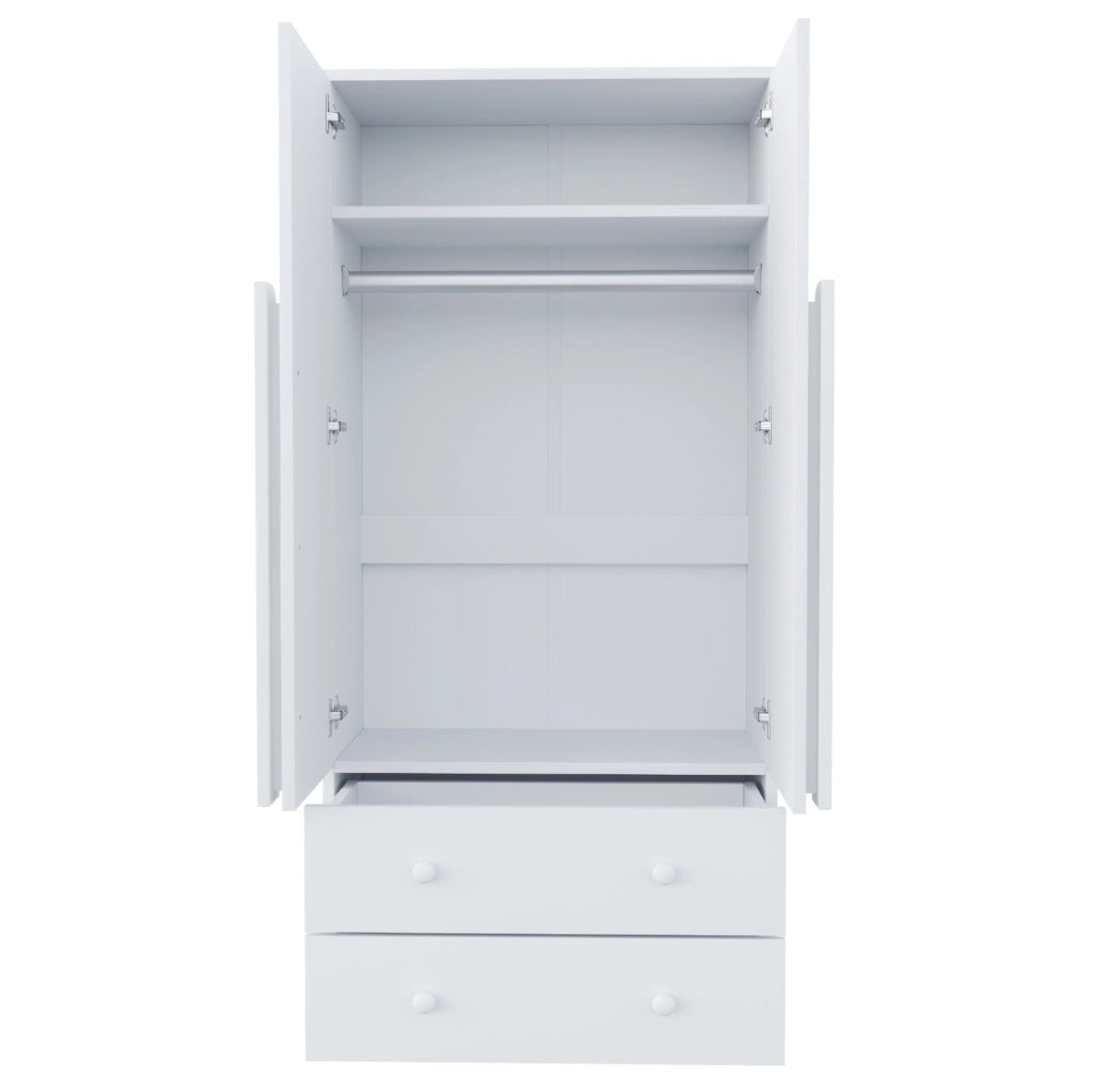 Armadio guardaroba bianco 70x40x170 cm con ante doppie, cassetti e ripiani