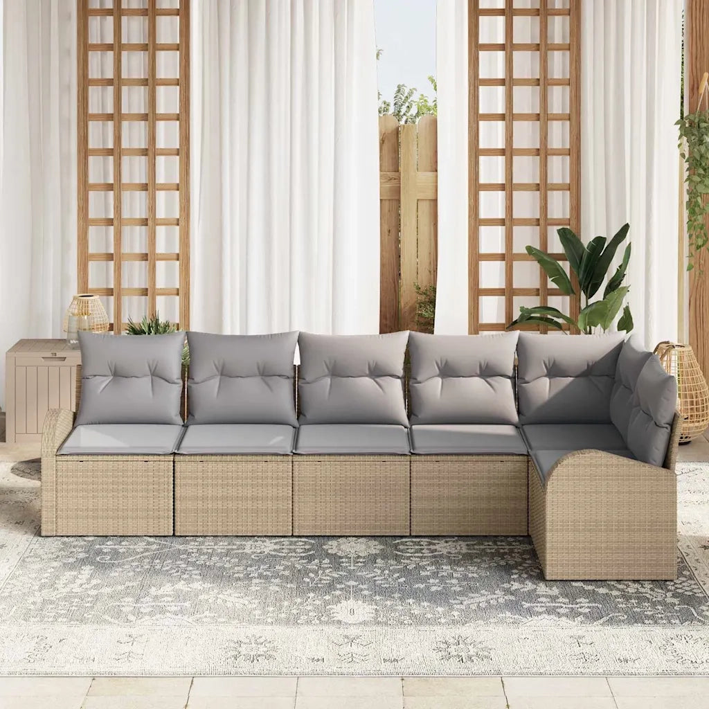 Set Divano da Giardino 6 pcs Beige e Grigio Chiaro polyrattan