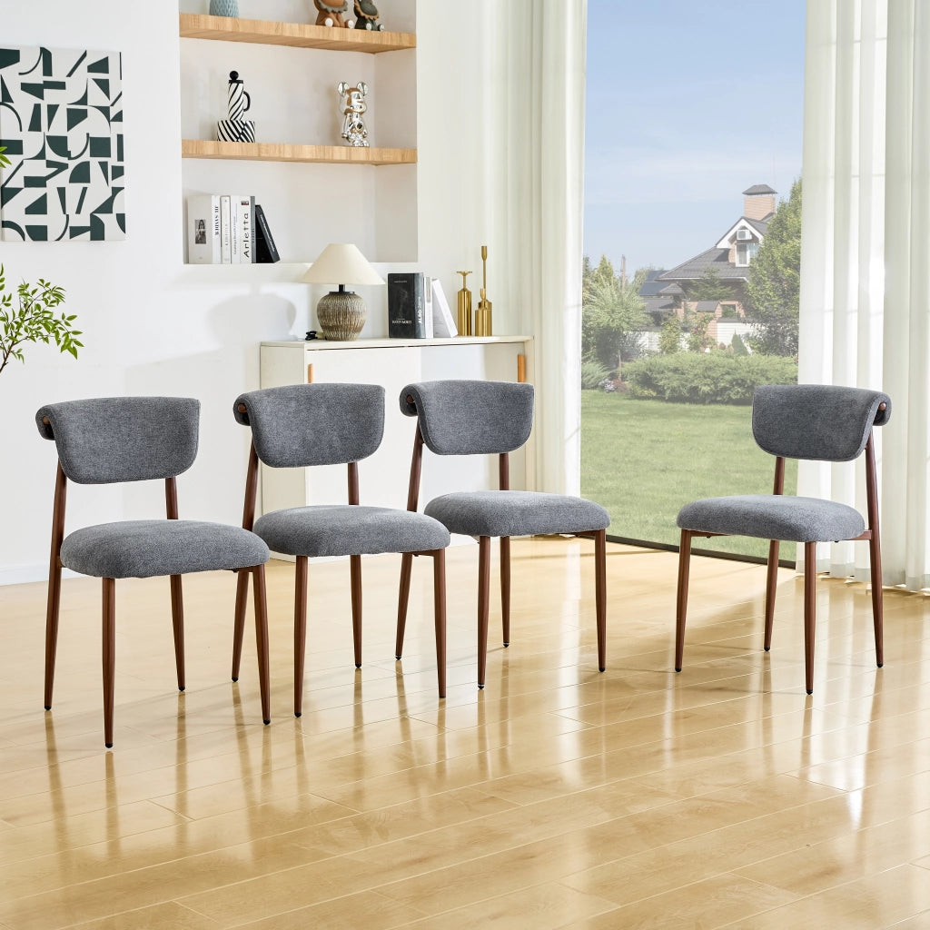 Sedia da pranzo imbottita in lino grigio con schienale curvo e gambe in metallo 83 × 58;5 × 48 cm