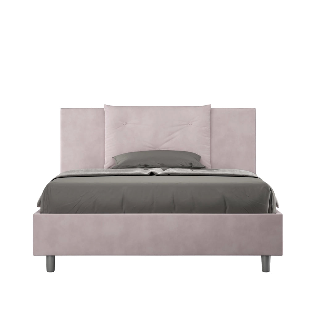 BS COM Letto matrimoniale francese contenitore imbottito 140x210 microfibra glicine