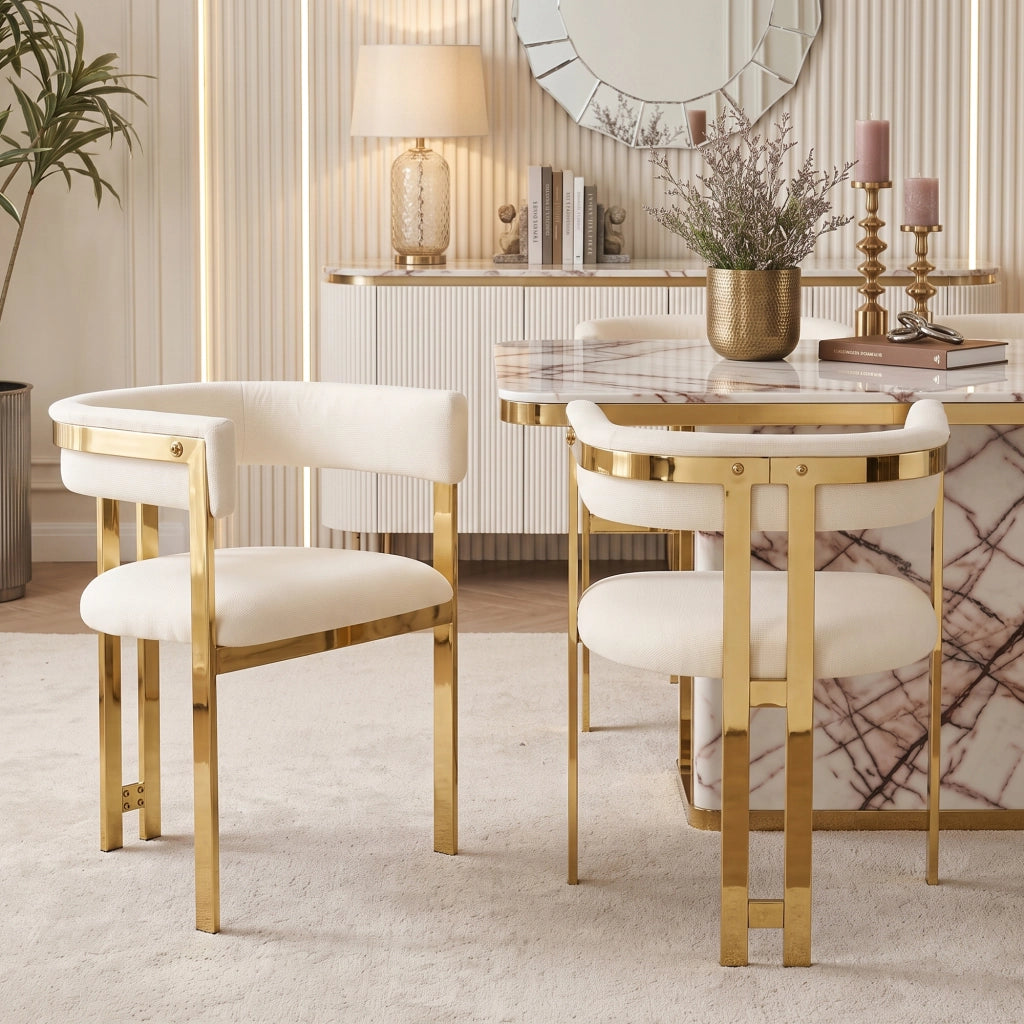 SEDIA Set da 6 pezzi in Chenille Beige e Oro 60x50x76 cm