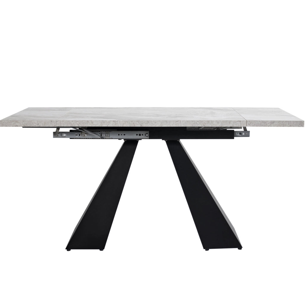 Tavolo da pranzo allungabile 99-159×74×77 cm con piano in MDF effetto marmo e gambe in carbonio, design flessibile per cucina, ufficio, soggiorno grigio
