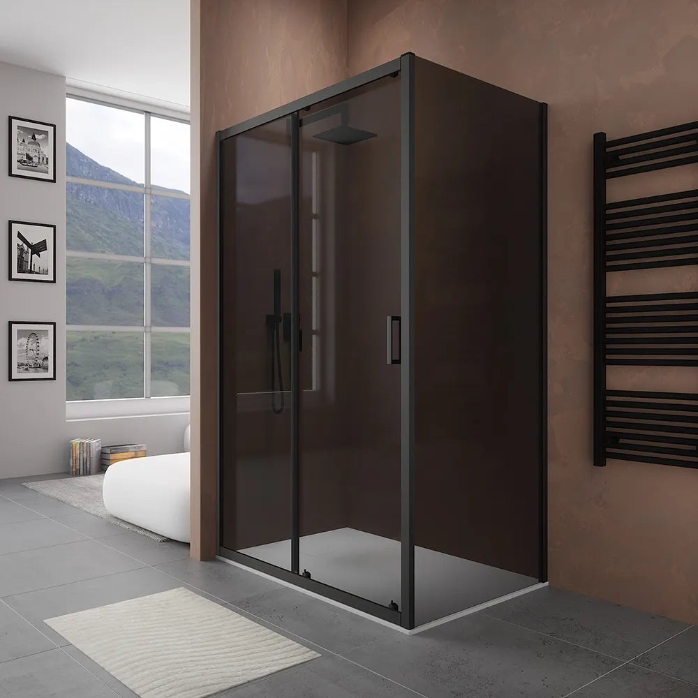 Box doccia 150x80 cm scorrevole vetro 6mm fumè profili nero opaco h185 | Tonga