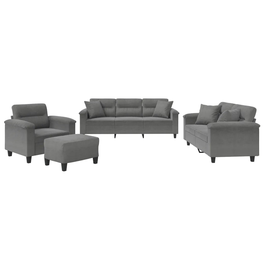 Set Divani 4 pz con Cuscini Grigio Scuro in Tessuto Microfibra 3202310