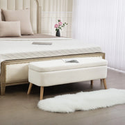 Panca portaoggetti con 65 L di spazio, rivestimento in fleece crema, gambe in legno di caucciù, 120 x 42 x 45 cm