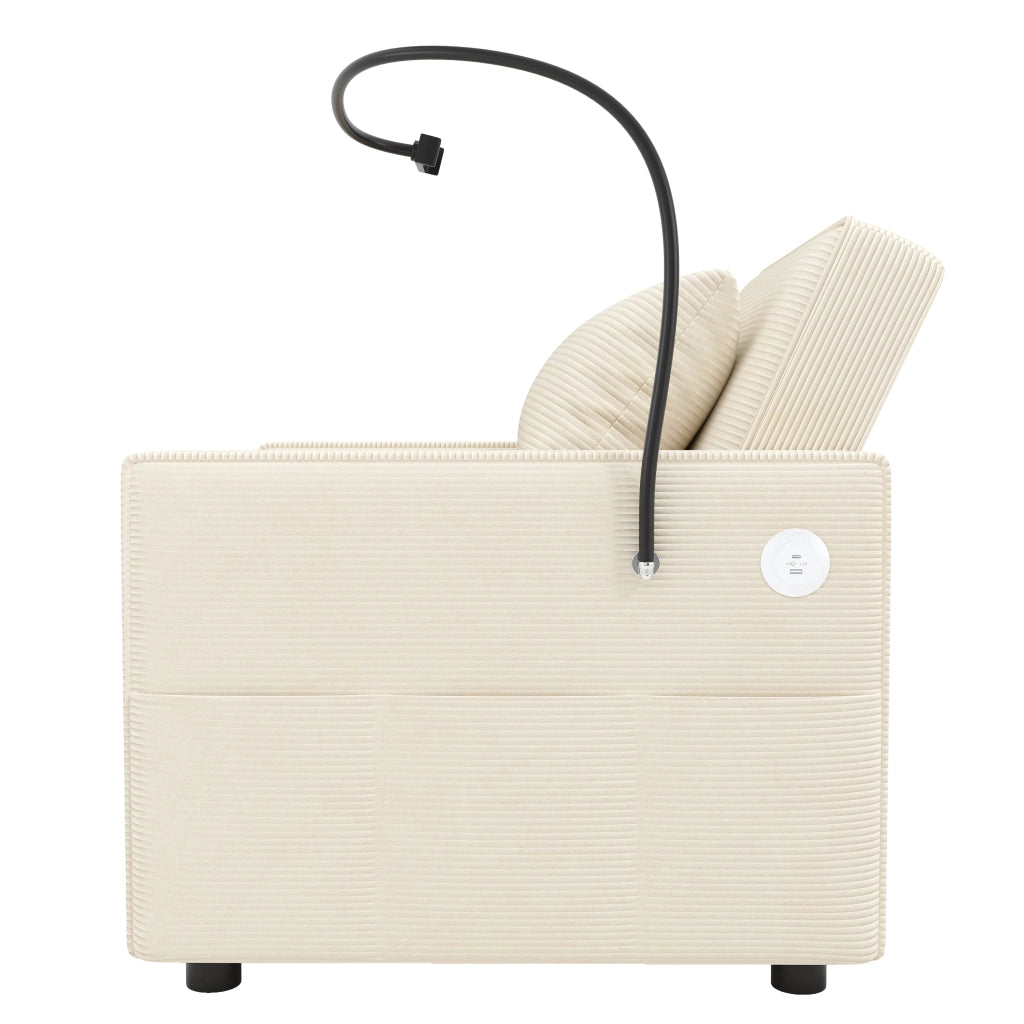 Poltrona letto 1 posto reclinabile con USB e USB-C in velluto a coste beige