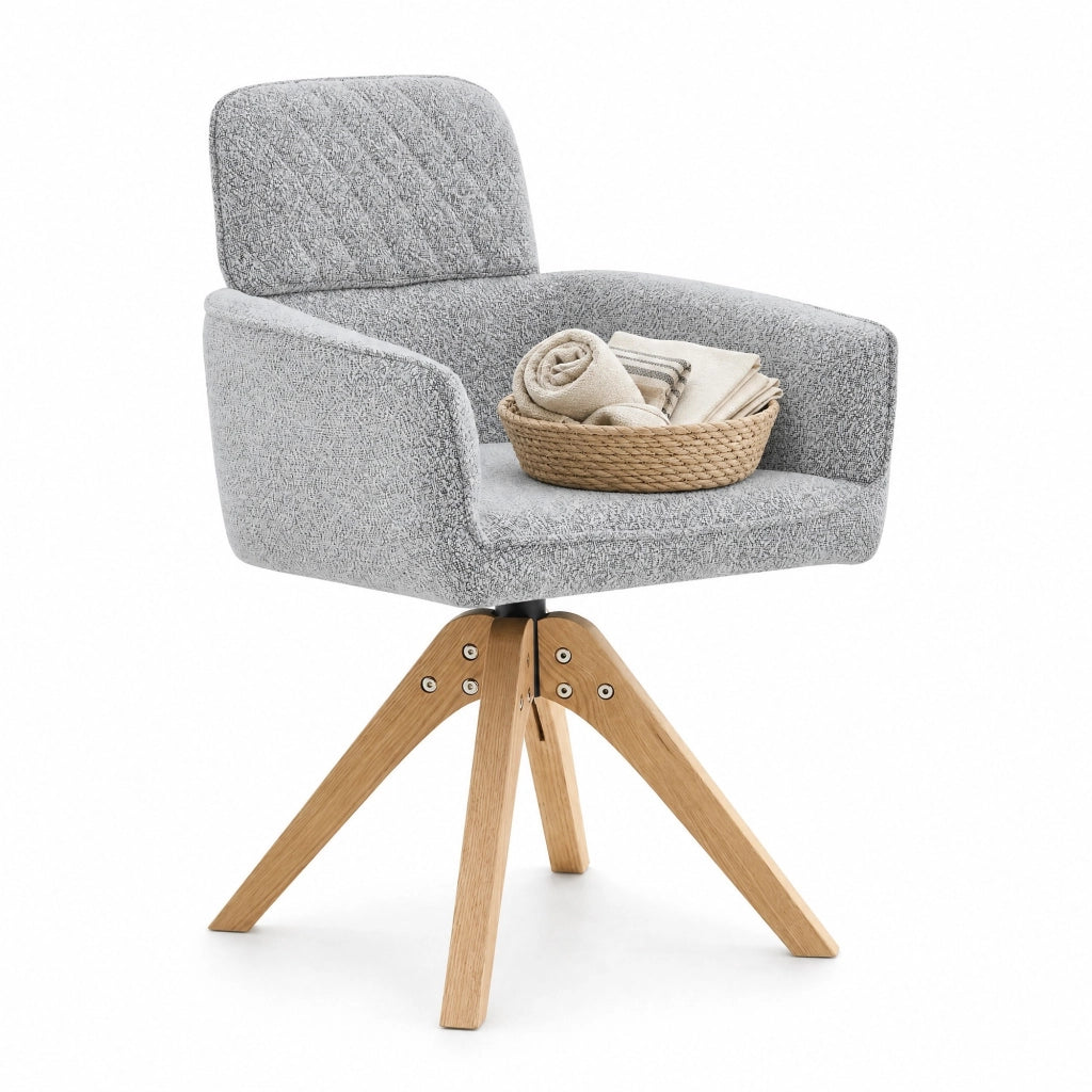 Set 2 sedie da pranzo girevoli 360° in tessuto grigio chiaro e legno massello HOMVRA