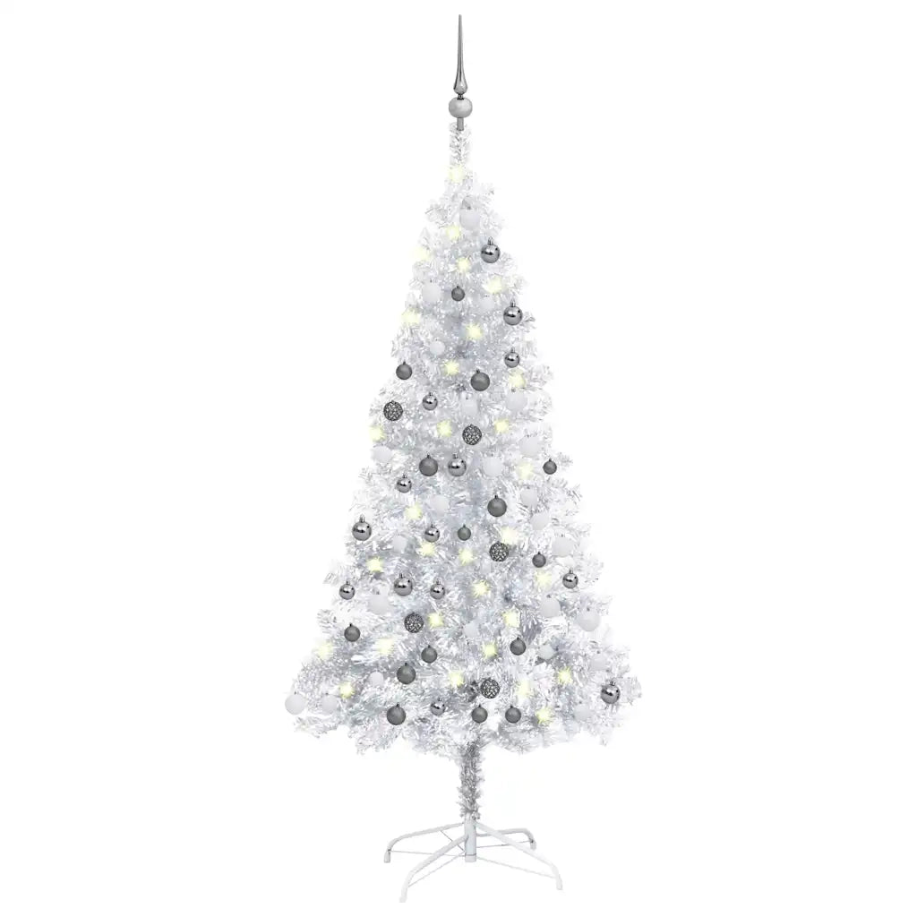 Albero di Natale Preilluminato con Palline Argento 150 cm PET 3077695