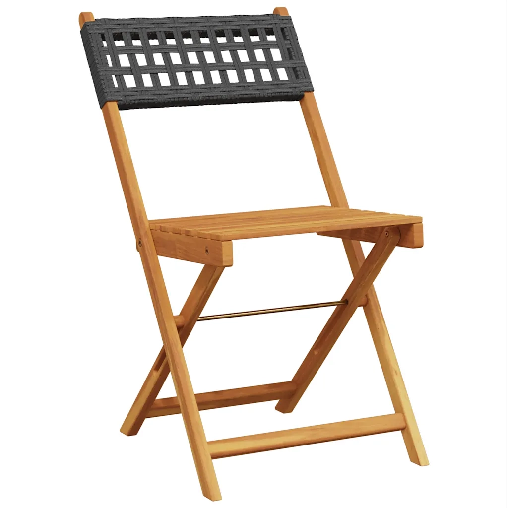 Set da Pranzo per Giardino 5pz | Set Salotto da Giardino Nero Polyrattan e Legno Massello
