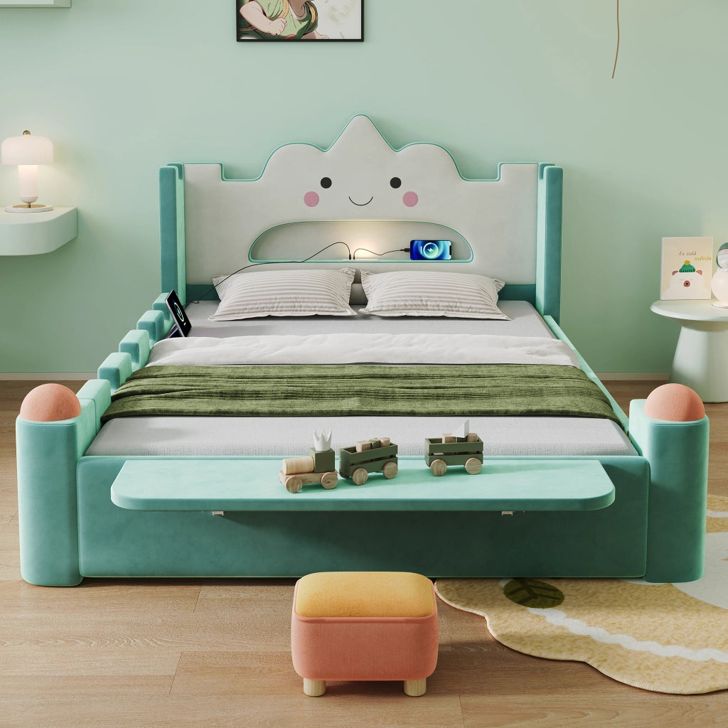 letto imbottito velluto blu verde 140x200 cm