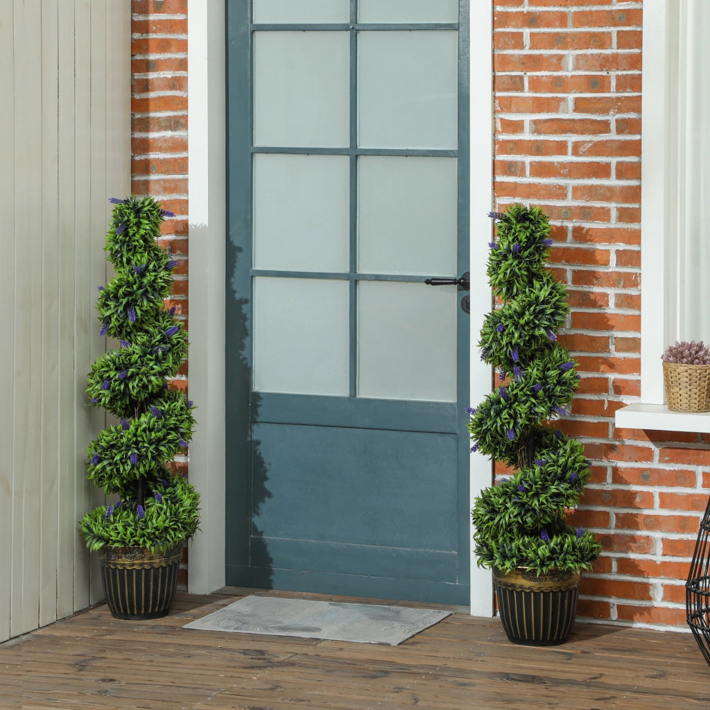 Set Piante Finte Bosso a Spirale e Lavanda ¨C Minimal ¨C Verde e Blu 115cm
