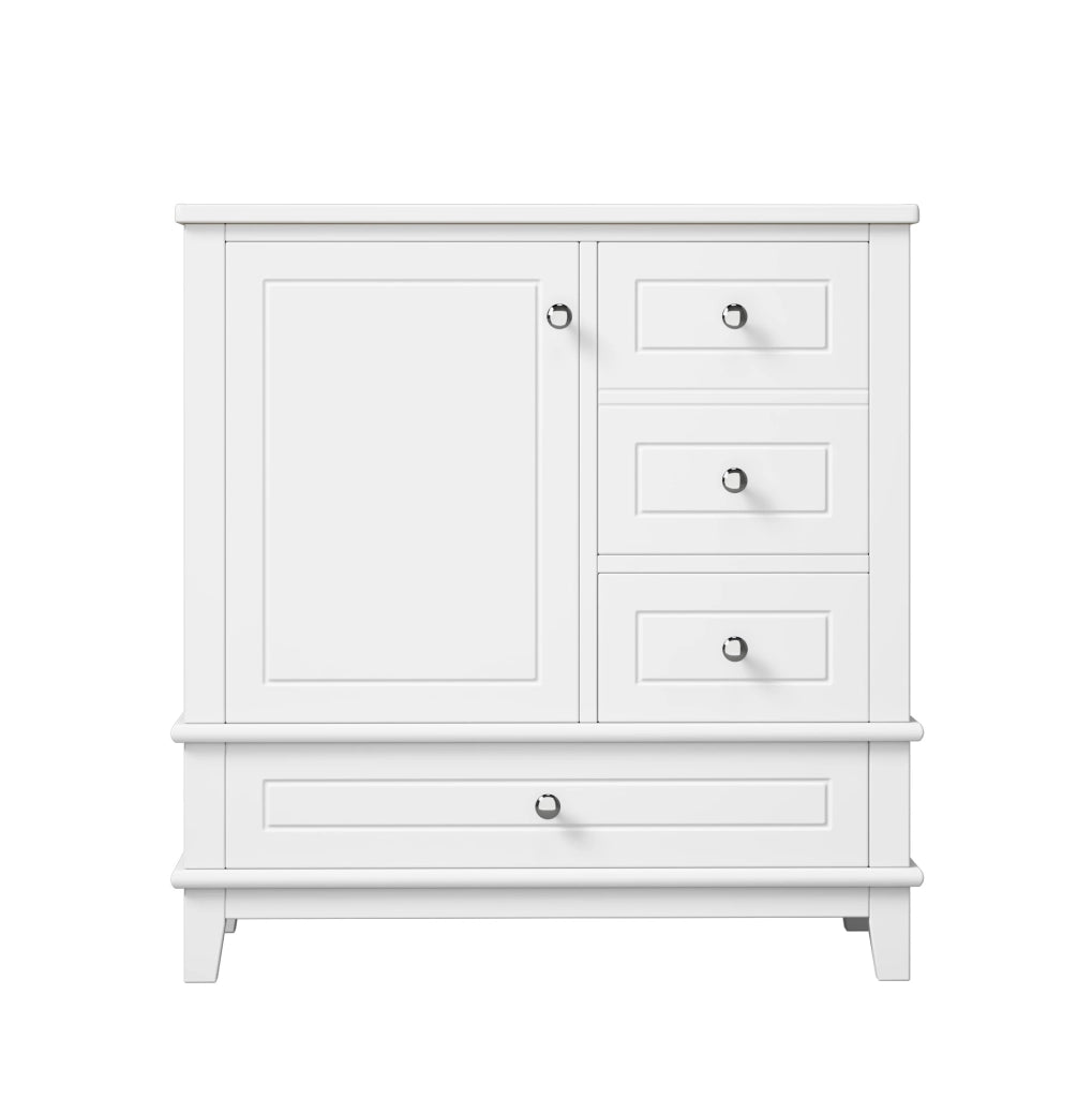 Mobile bagno 81 cm bianco lucido con tre cassetti, anta singola con ripiani e ampio spazio sotto lavabo, lavabo in ceramica incluso