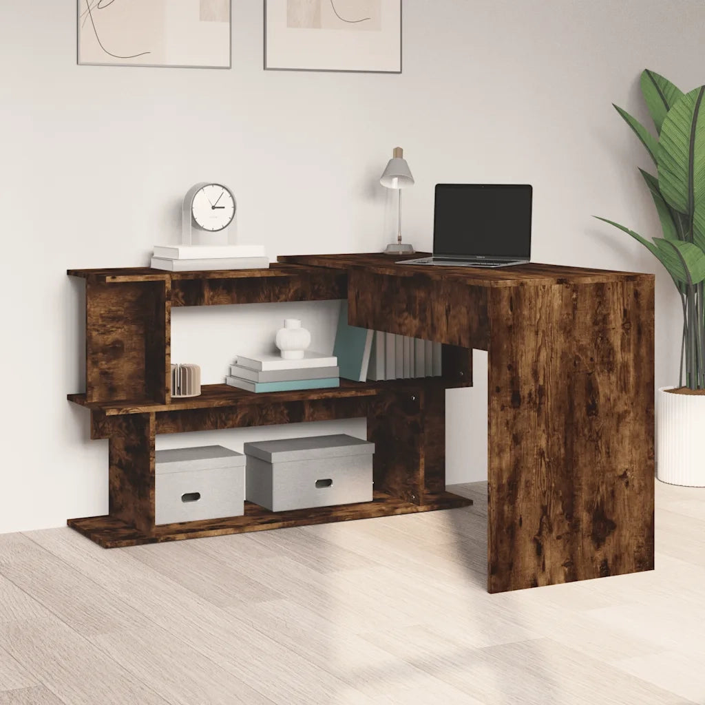 Scrivania | Tavolo da Ufficio Angolare Rovere Fumo 200x50x76cm in Legno Multistrato
