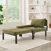 Poltrona letto 2 in 1 100,5x82,5x79 cm verde con porte USB/Type-C, velluto e legno