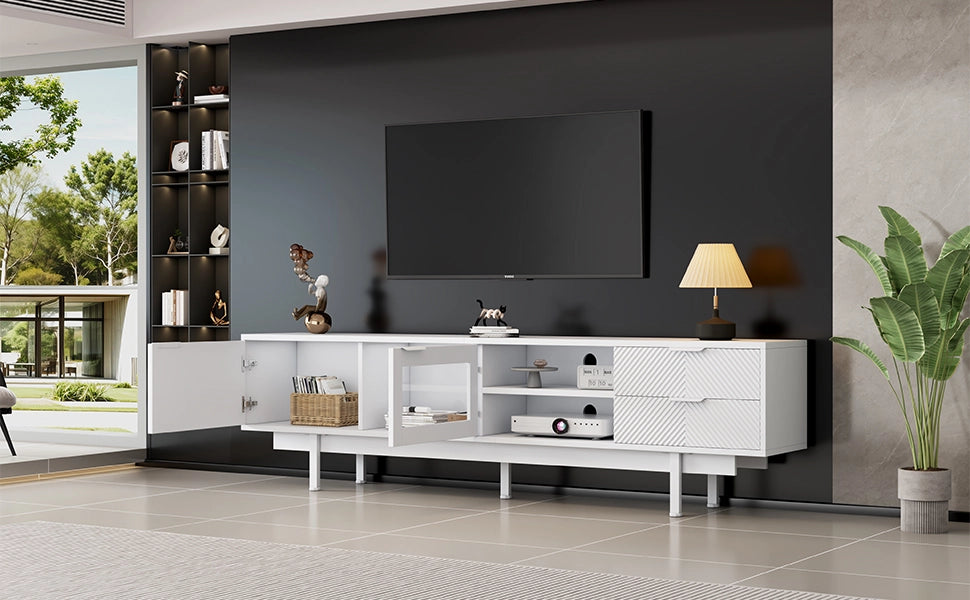 Mobile Porta TV 200 cm Bianco Moderno con 2 Ante e 2 Cassetti per TV fino a 80 Pollici