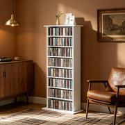 Mobile porta CD e DVD 58x24x126.3 cm con 6 ripiani regolabili in pannello di particelle bianco