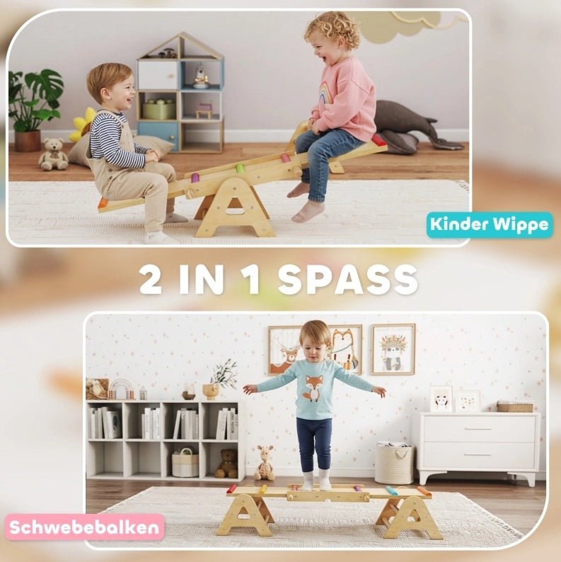 Altalena a bilico ULEVR 2 in 1 in legno, trasformabile in asse di equilibrio, multicolore