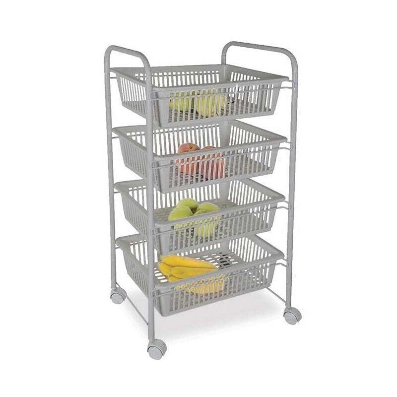 CARRELLO DA CUCINA PORTAFRUTTA 4 CASSETTI 36X47X82 CM COLORE GRIGIO