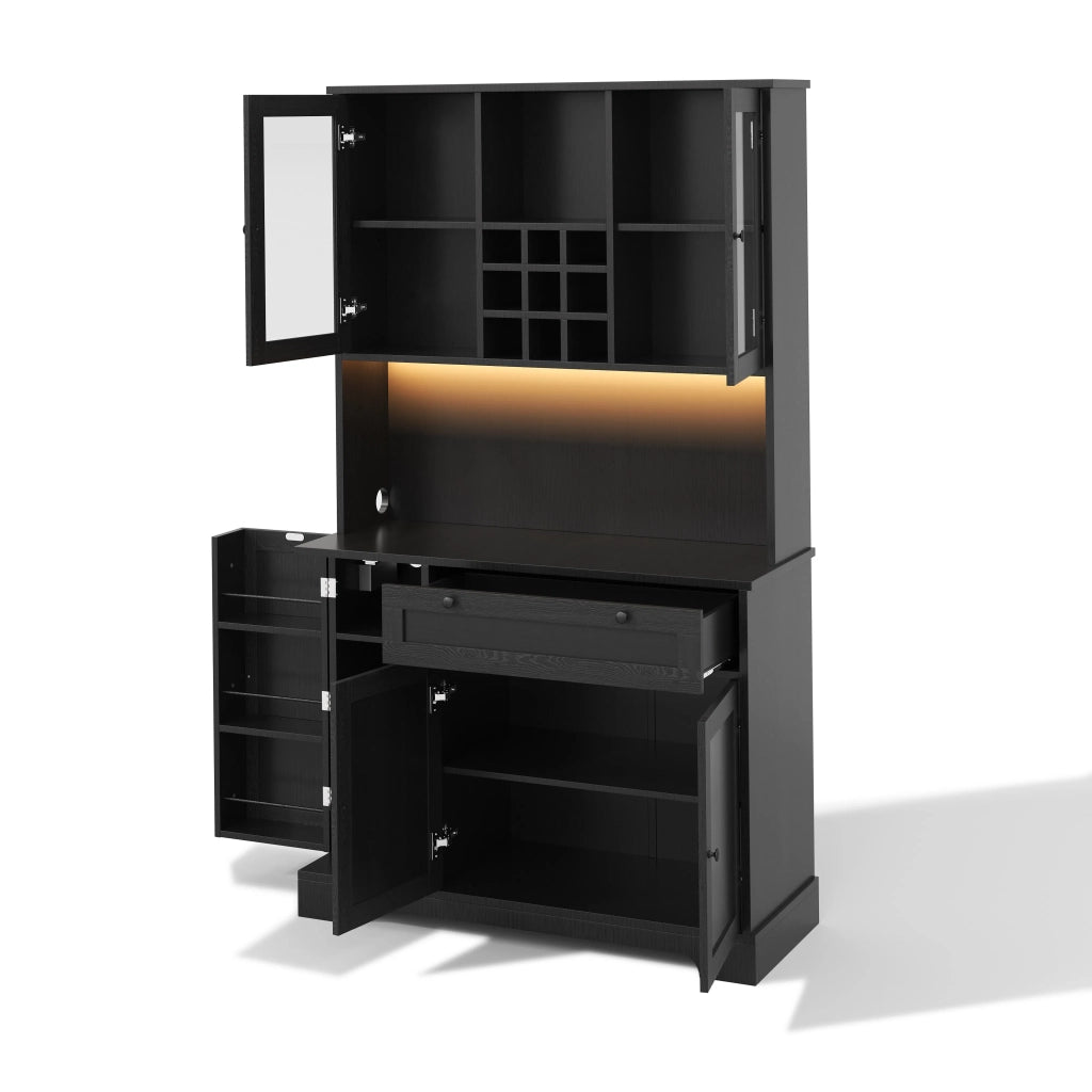 Armadio da cucina alto 180x105x40 cm con porta, ripiano spezie integrato, mensole regolabili, illuminazione LED a cambio colore e presa elettrica