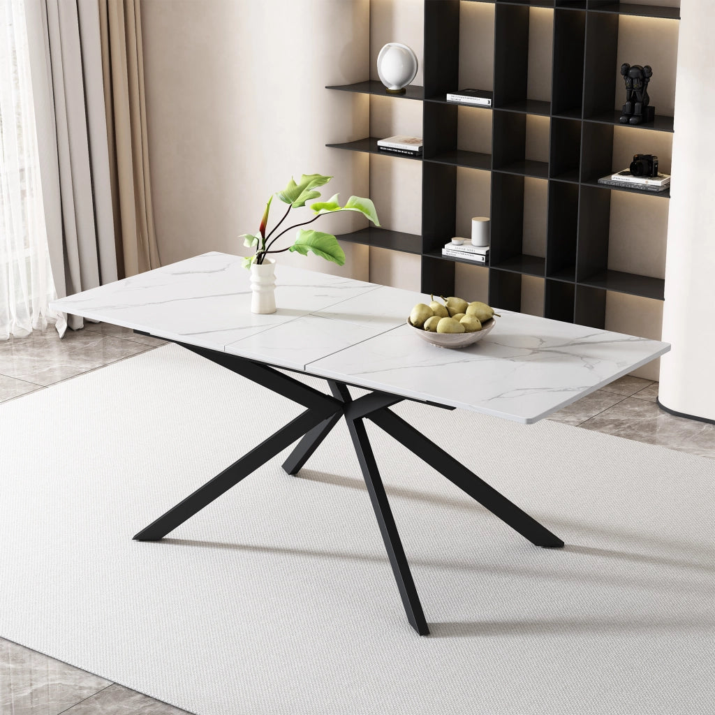 Tavolo da pranzo allungabile 180x70 cm; struttura a gambe incrociate; MDF e metallo nero e bianco