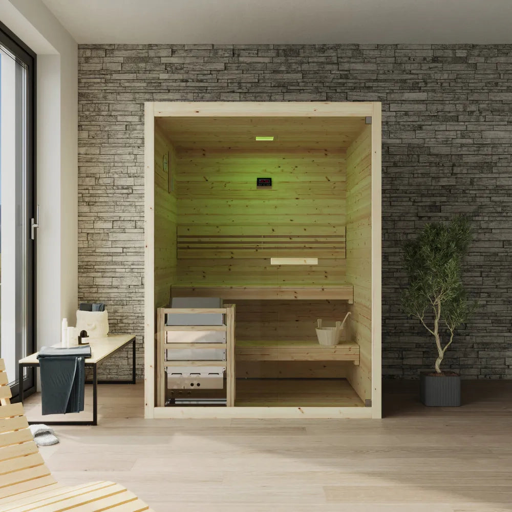 Sauna finlandese da interno 2 persone 120x120cm h200 in legno di abete | Nirva