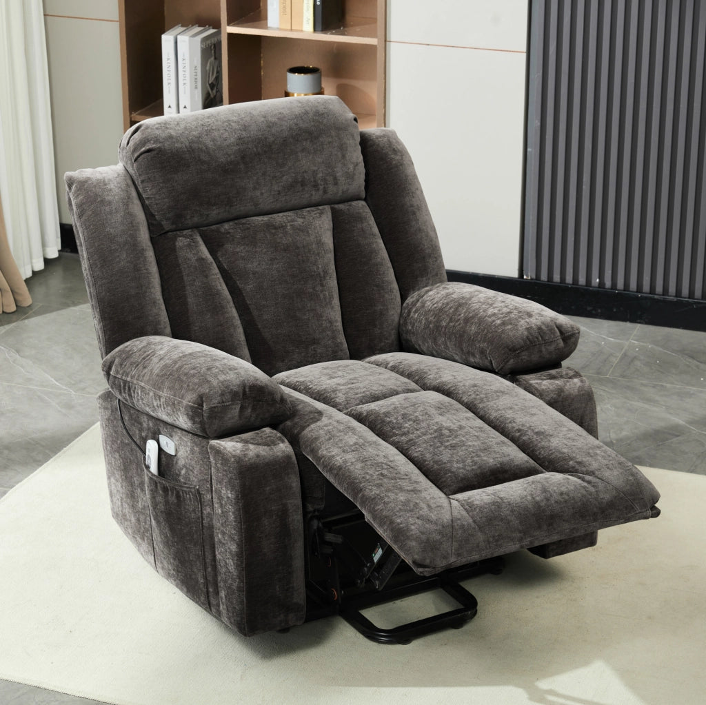 Poltrona relax elettrica elevabile con massaggio 8 punti, riscaldamento lombare e USB marrone