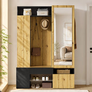 Mobile guardaroba da ingresso con scarpiera e specchio nero/naturale HOMVRA