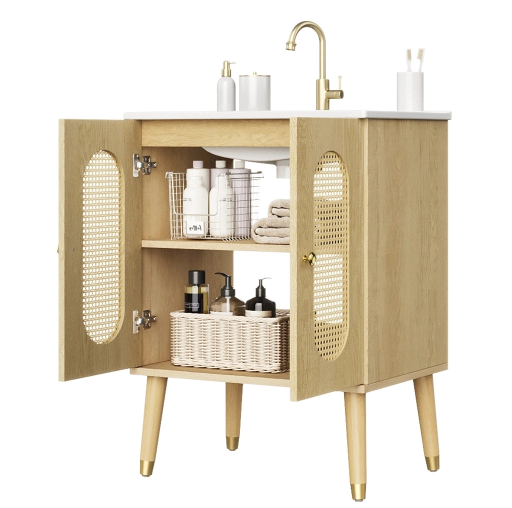 MOBILE BAGNO 61x47x89 cm con Lavabo in Ceramica MDF Effetto Legno Naturale