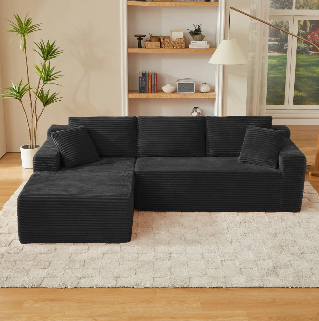 Divano modulare ULEVR 252,5x163x65 cm nero con 4 configurazioni, schiuma e molle insacchettate